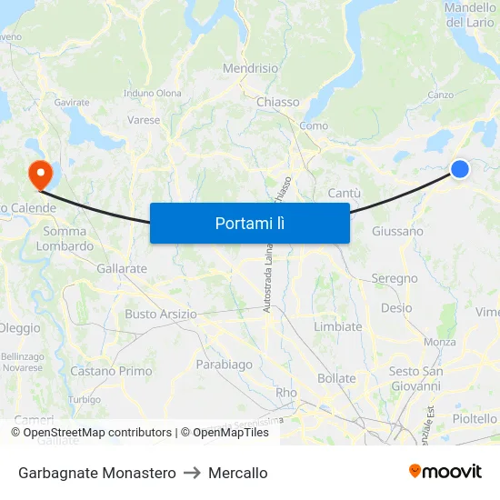 Garbagnate Monastero to Mercallo map
