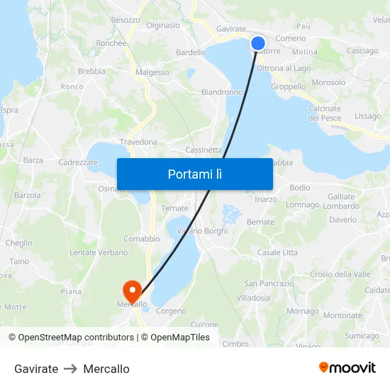 Gavirate to Mercallo map