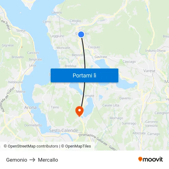 Gemonio to Mercallo map