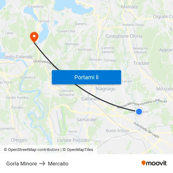 Gorla Minore to Mercallo map
