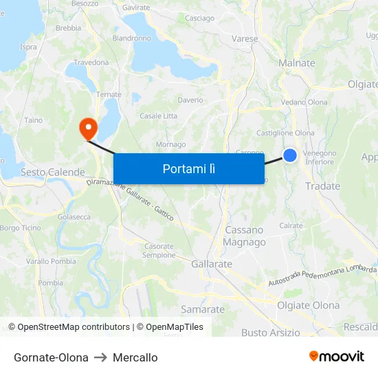 Gornate-Olona to Mercallo map