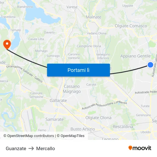 Guanzate to Mercallo map