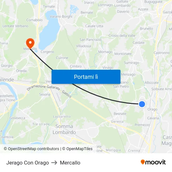 Jerago Con Orago to Mercallo map