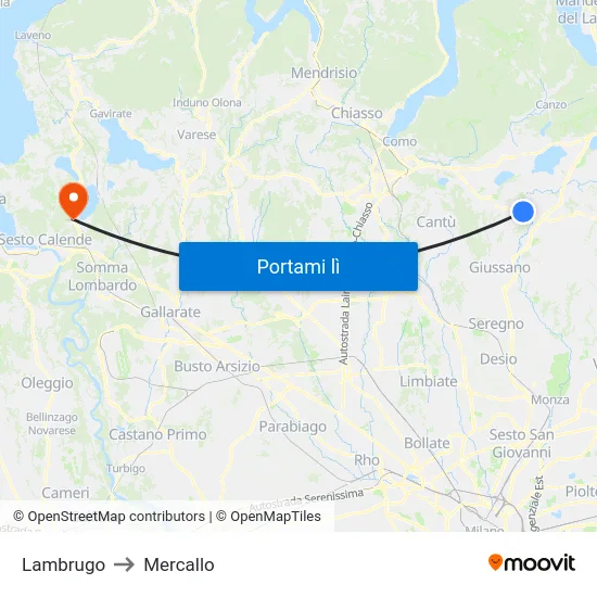 Lambrugo to Mercallo map