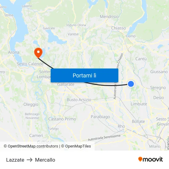 Lazzate to Mercallo map