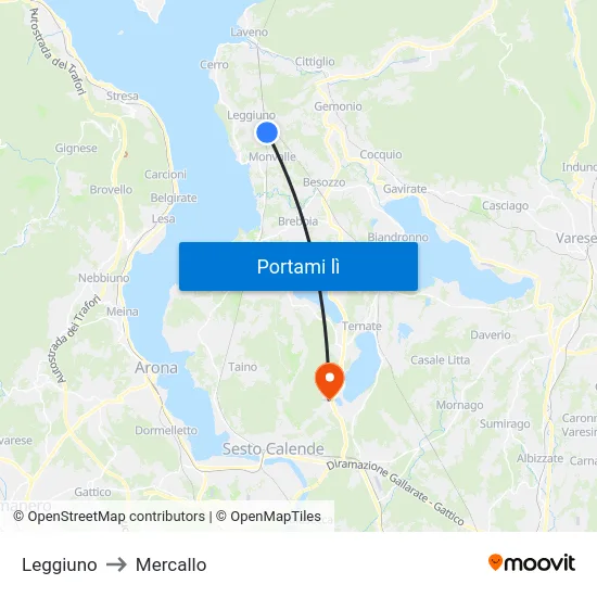 Leggiuno to Mercallo map