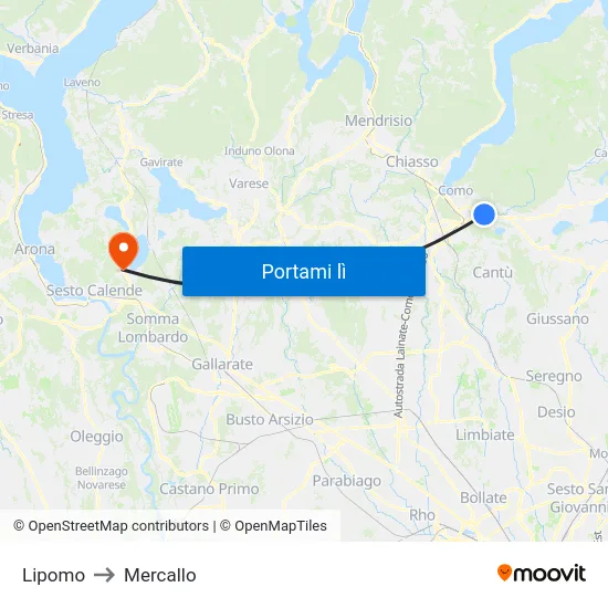 Lipomo to Mercallo map