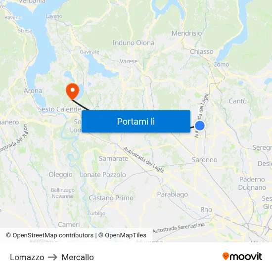 Lomazzo to Mercallo map