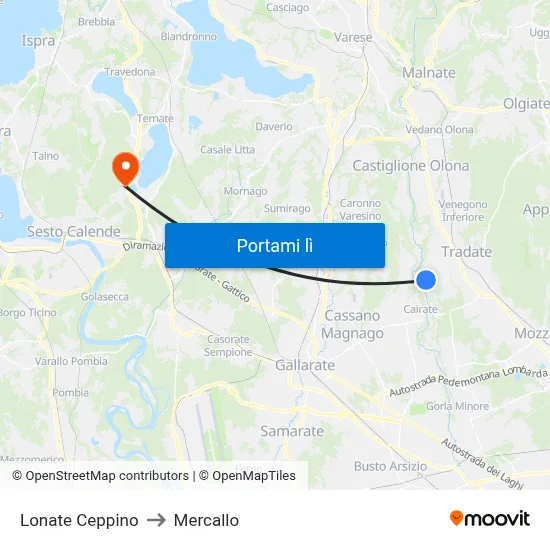 Lonate Ceppino to Mercallo map