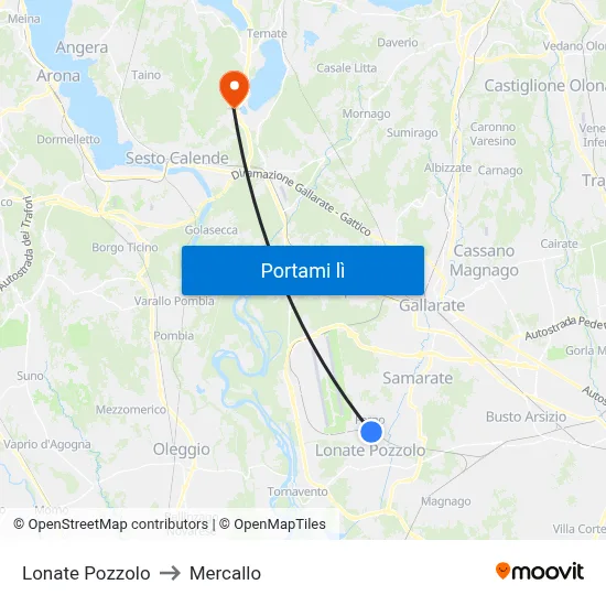 Lonate Pozzolo to Mercallo map