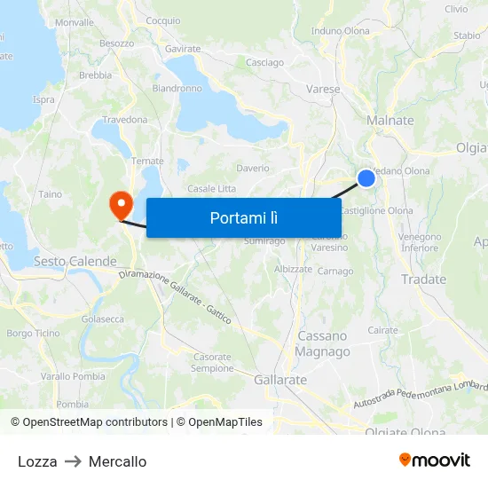 Lozza to Mercallo map