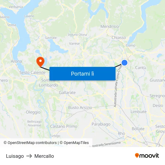 Luisago to Mercallo map