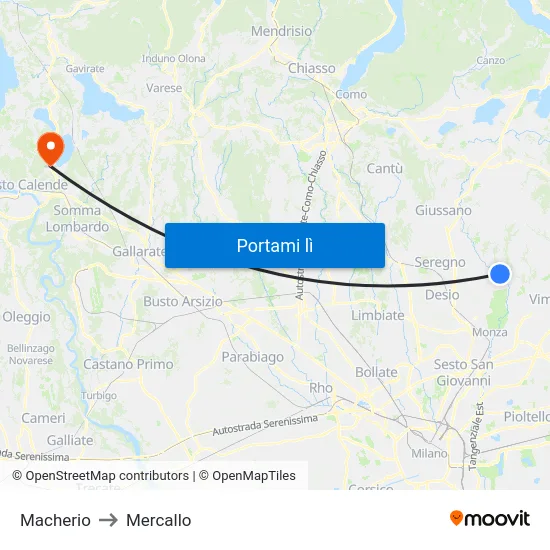 Macherio to Mercallo map