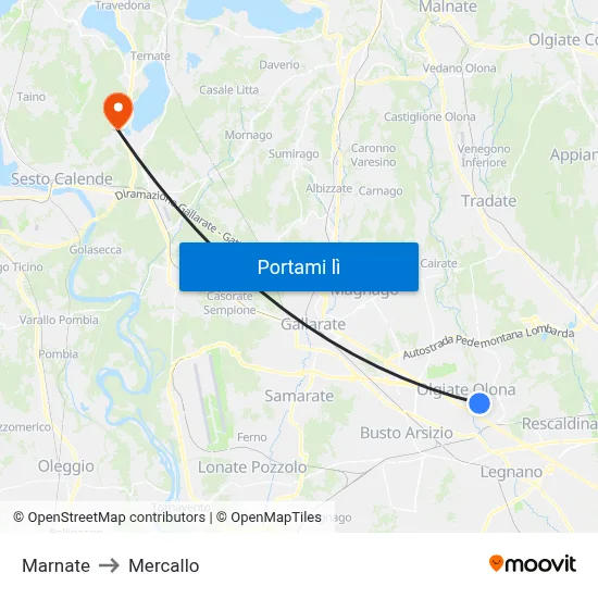 Marnate to Mercallo map