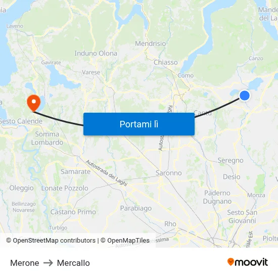 Merone to Mercallo map