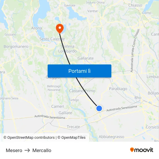 Mesero to Mercallo map