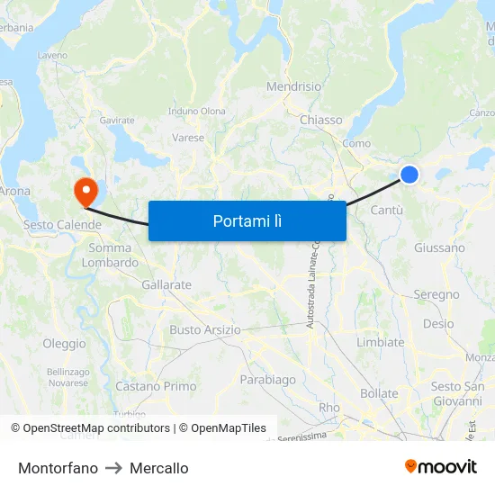 Montorfano to Mercallo map