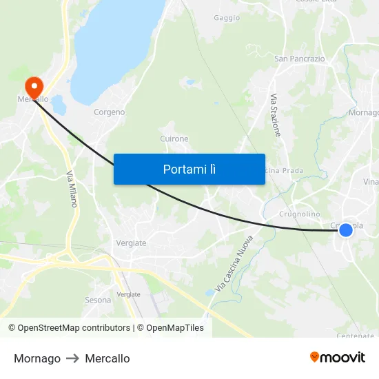 Mornago to Mercallo map