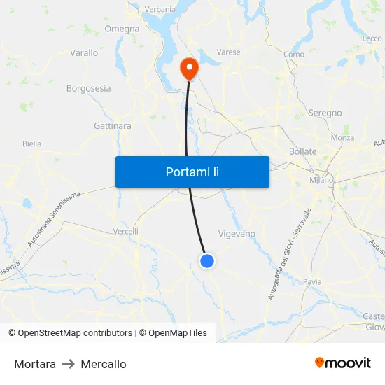 Mortara to Mercallo map