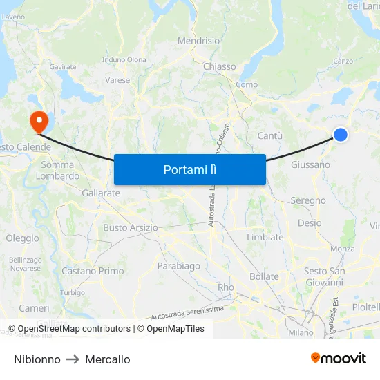 Nibionno to Mercallo map