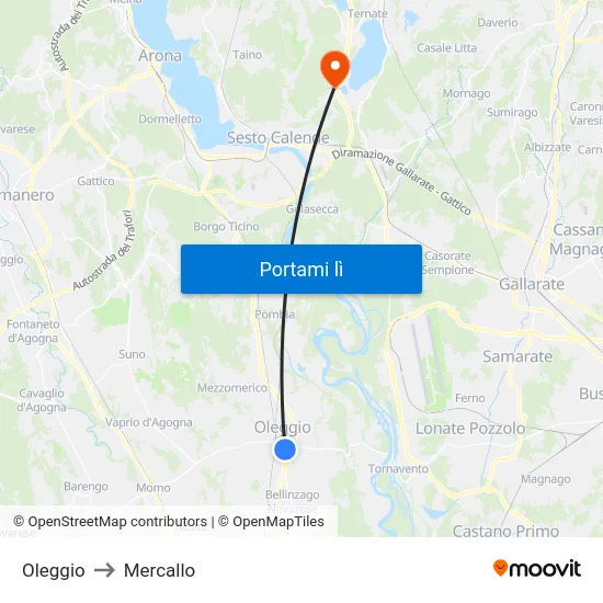 Oleggio to Mercallo map