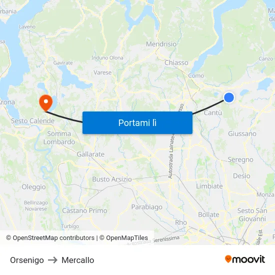 Orsenigo to Mercallo map