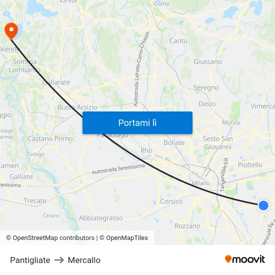 Pantigliate to Mercallo map