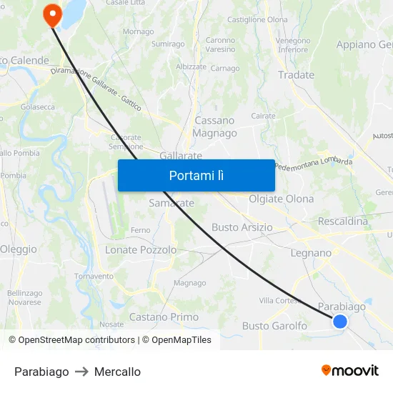 Parabiago to Mercallo map