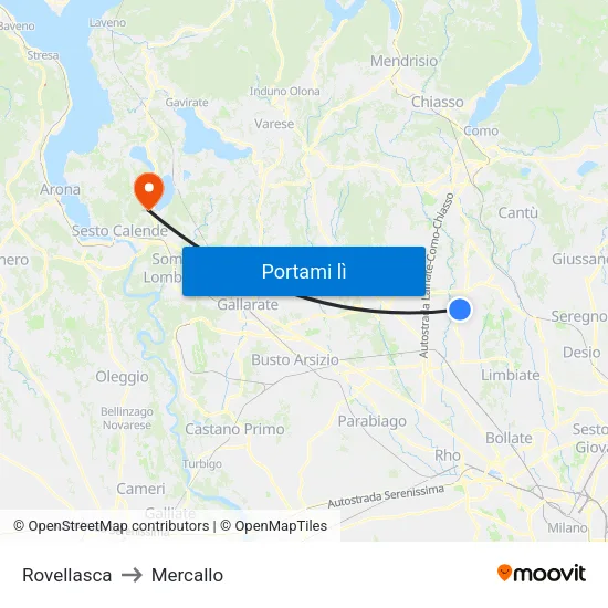 Rovellasca to Mercallo map