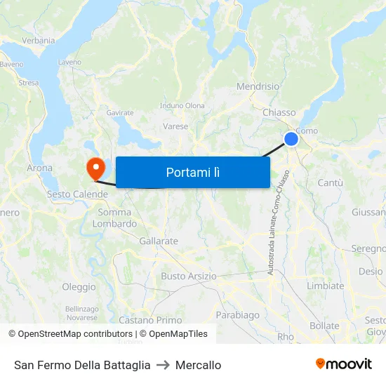 San Fermo Della Battaglia to Mercallo map