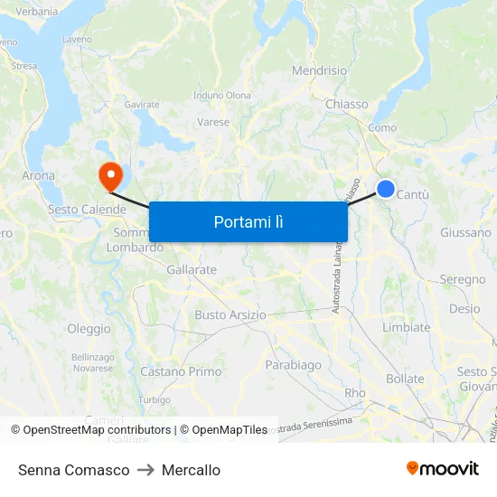 Senna Comasco to Mercallo map