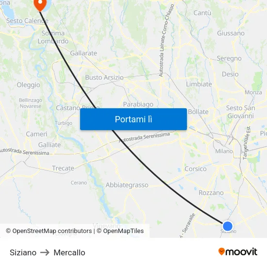 Siziano to Mercallo map