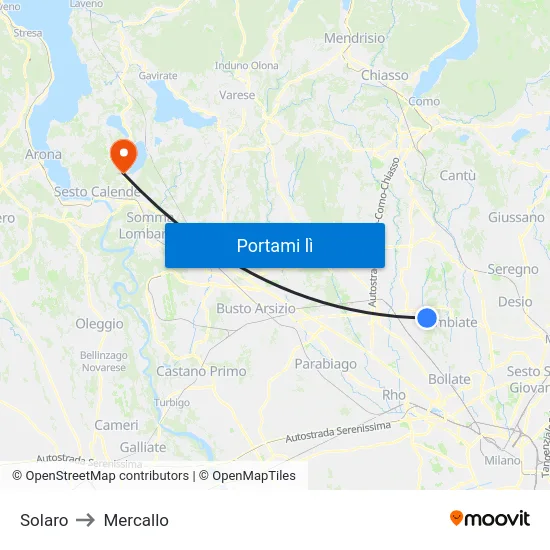 Solaro to Mercallo map