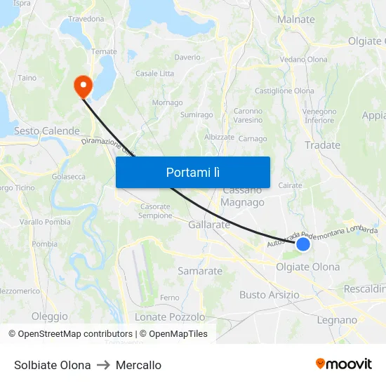 Solbiate Olona to Mercallo map