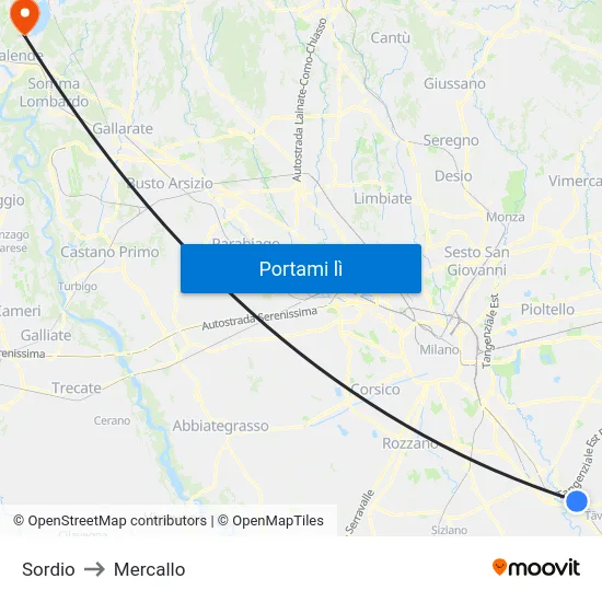 Sordio to Mercallo map