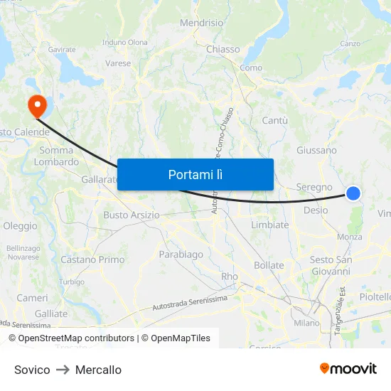 Sovico to Mercallo map