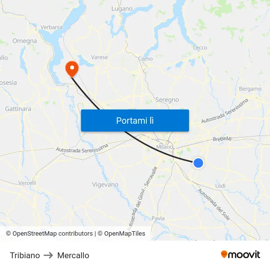 Tribiano to Mercallo map