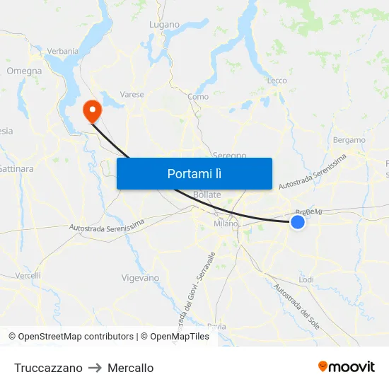 Truccazzano to Mercallo map
