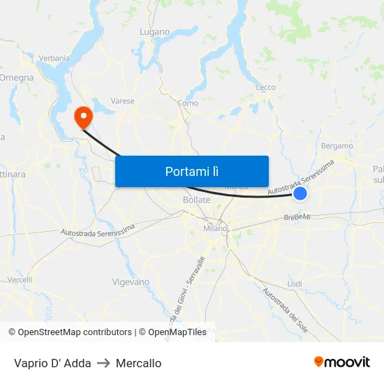 Vaprio D' Adda to Mercallo map