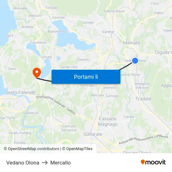 Vedano Olona to Mercallo map