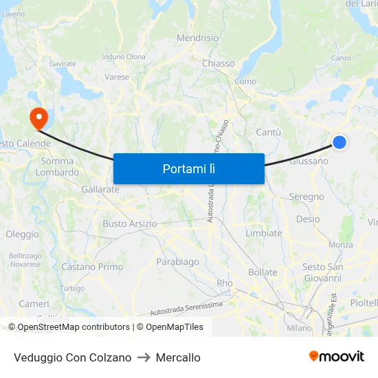 Veduggio Con Colzano to Mercallo map