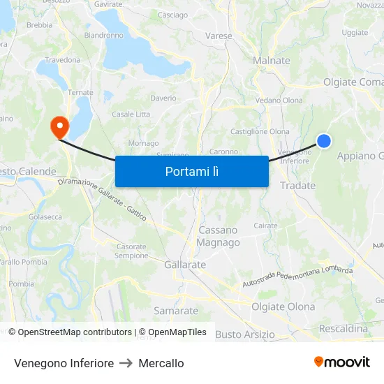 Venegono Inferiore to Mercallo map