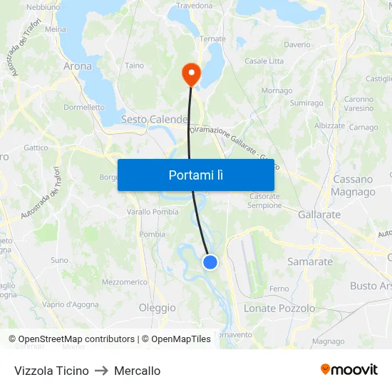 Vizzola Ticino to Mercallo map