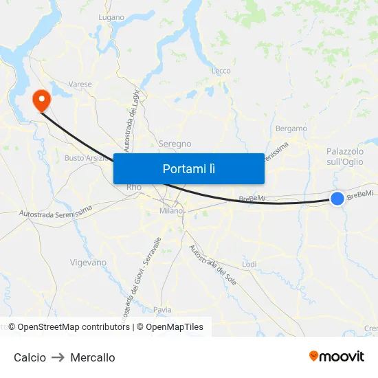 Calcio to Mercallo map