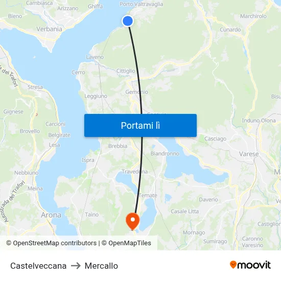 Castelveccana to Mercallo map