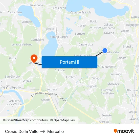 Crosio Della Valle to Mercallo map