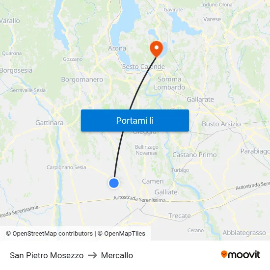 San Pietro Mosezzo to Mercallo map