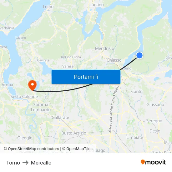 Torno to Mercallo map