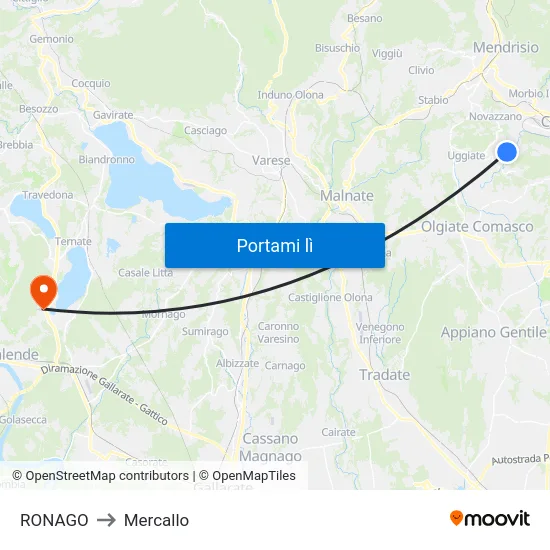 RONAGO to Mercallo map