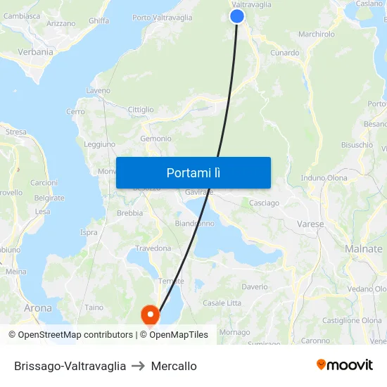 Brissago-Valtravaglia to Mercallo map